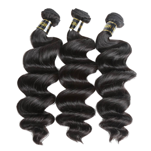 10A 3 Piece Black Loose Wave Virgin Brazilian, Indian, Malaysian & Peruvian Human Hair Bundles