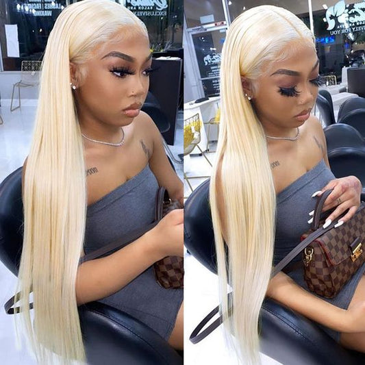 613 Blonde Straight 13x4 Transparent Lace Frontal Virgin Peruvian Hair Wig 180% Density