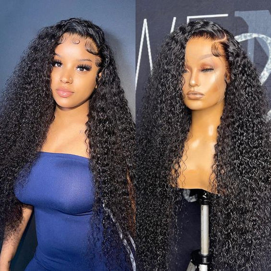 Black Curly 13x4 Transparent Lace Frontal Wig 180% Density