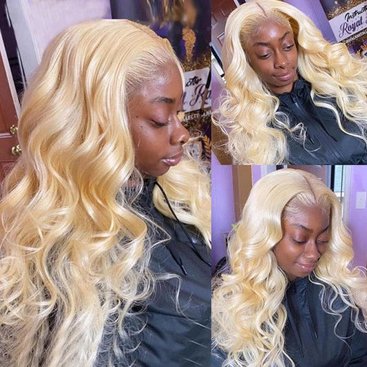 613 Blonde Body Wave 13x4 Transparent Lace Frontal Virgin Peruvian Hair Wig 180% Density