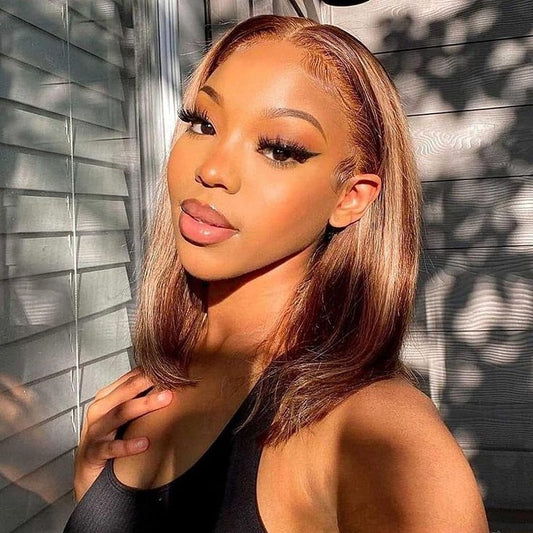 P4/27 Highlight Straight 12 inch 13x4 Bob Lace Frontal Wig 150% Density