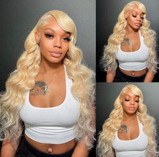 613 Blonde Body Wave 13x4 Transparent Lace Frontal Virgin Indian Hair Wig 180% Density
