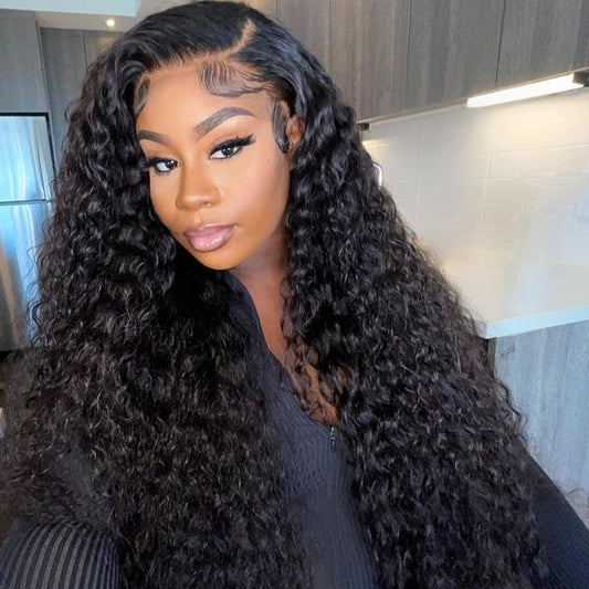Black Water Wave Glueless Pre-bleached 13x4 Transparent Lace Frontal Wig 150% Density