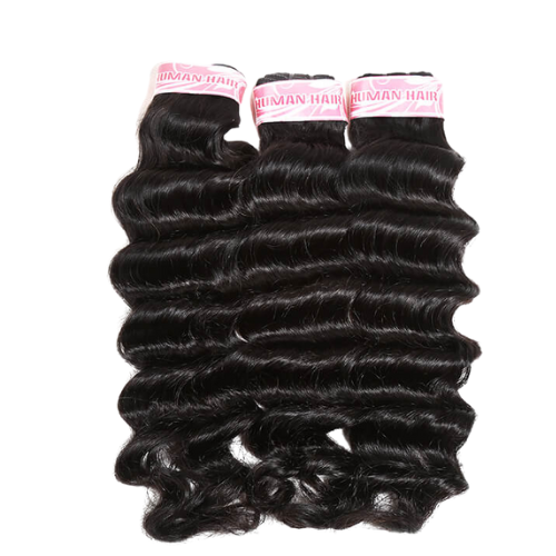 9A 3 Piece Black Loose Deep Wave Virgin Brazilian, Indian & Peruvian Human Hair Bundles