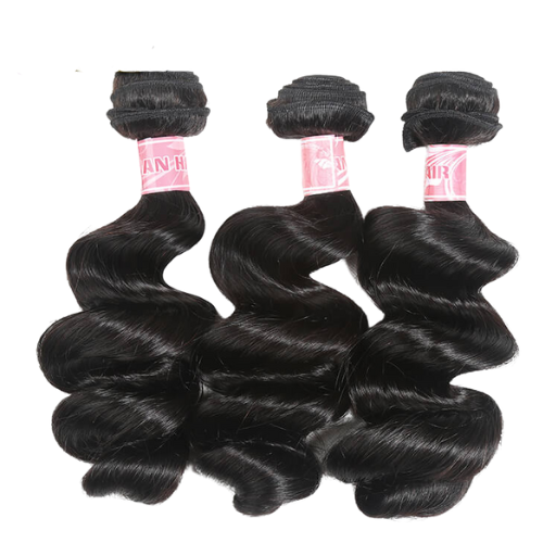 9A 3 Piece Black Loose Wave Virgin Brazilian, Indian & Peruvian Human Hair Bundles