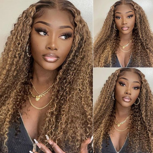 1B/30 Highlight Curly 13x4 Medium Brown Lace Frontal Wig 150% Density