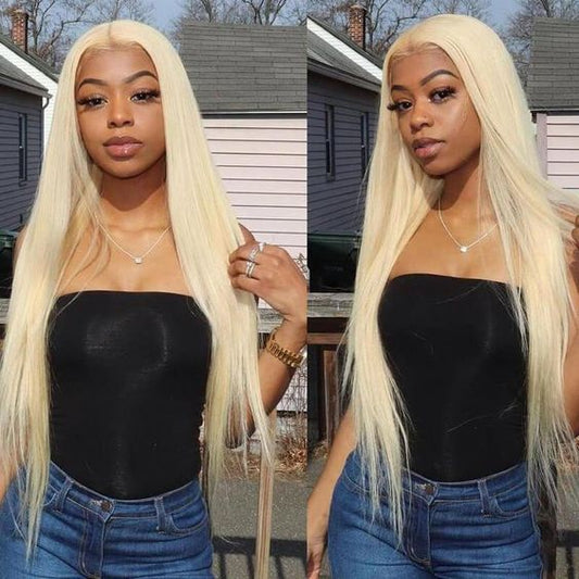 613 Blonde Straight 13x4 Transparent Lace Frontal Indian Hair Wig 180% Density
