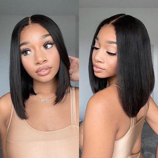 Black Straight Pre-Plucked 13x4 Lace Frontal Bob Wig 150% Density