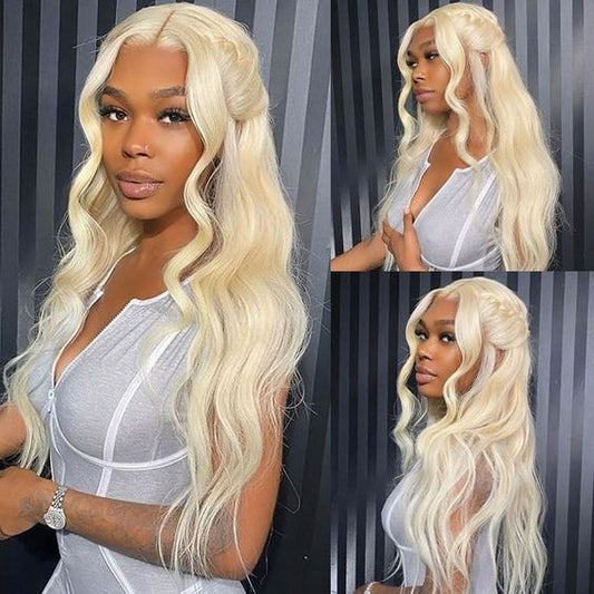 613 Blonde Body Wave 13x4 Transparent Lace Frontal Virgin Malaysian Hair Wig 180% Density