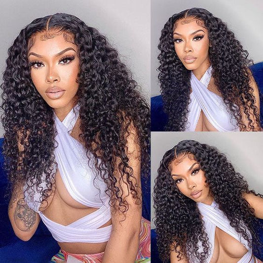 Black Deep Curly 13x6 Glueless Pre-bleached Transparent Lace Frontal Wig 150% Density